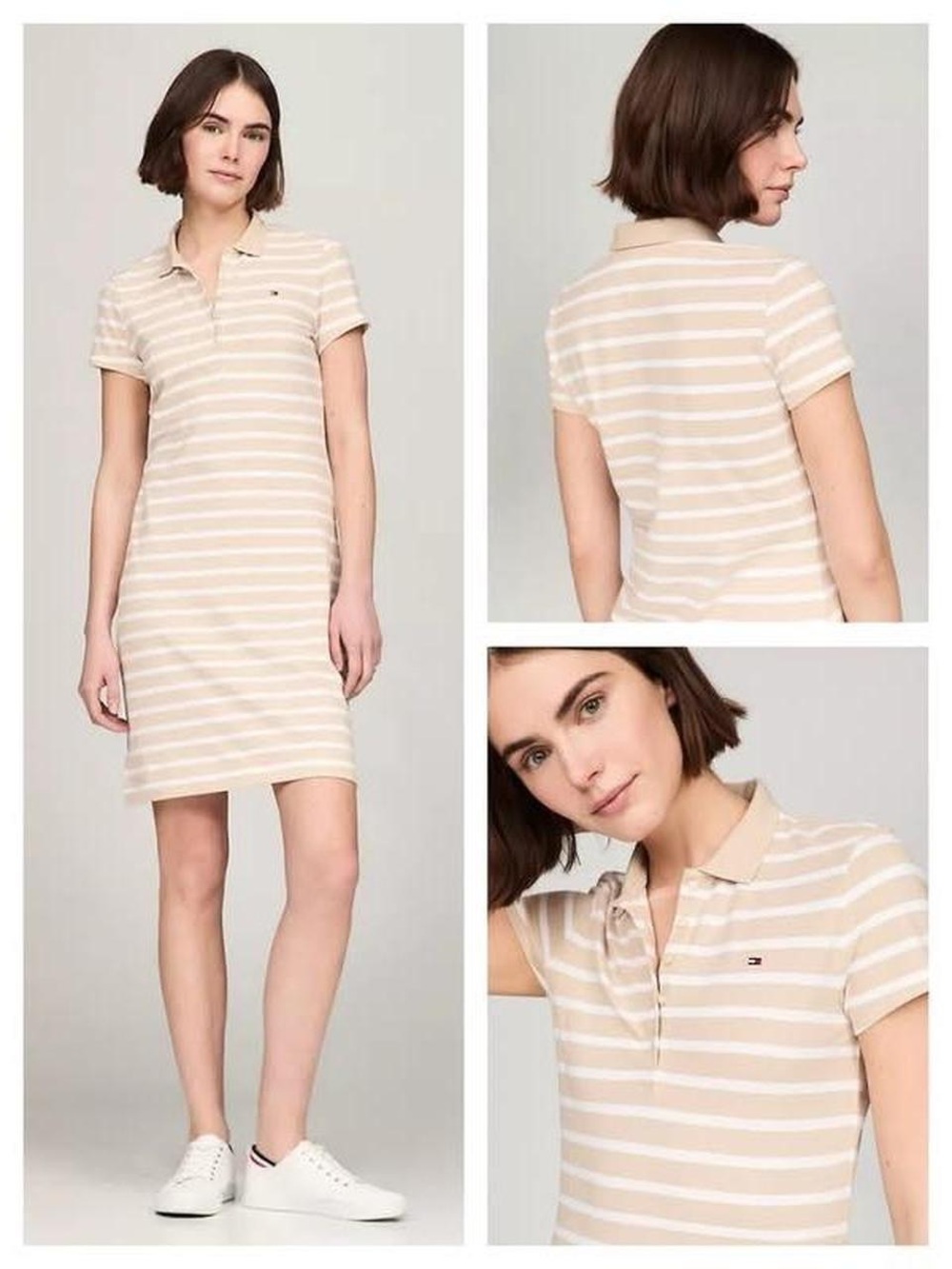 Tommy Hilfiger Rugby Stripe Polo Dress In Beige Heather